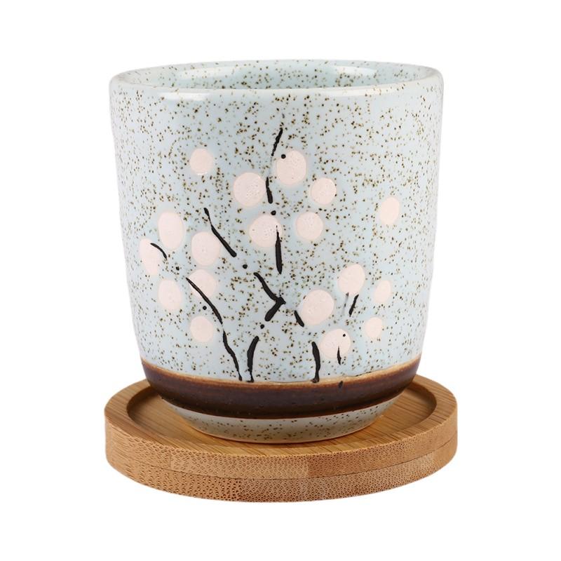 

Керамический цветочный горшок с бамбуковым поддоном, цветочный горшок для суккулентных растений в японском стиле, кашпо для бонсай, садовый декор, кактусовые растения, кашпо