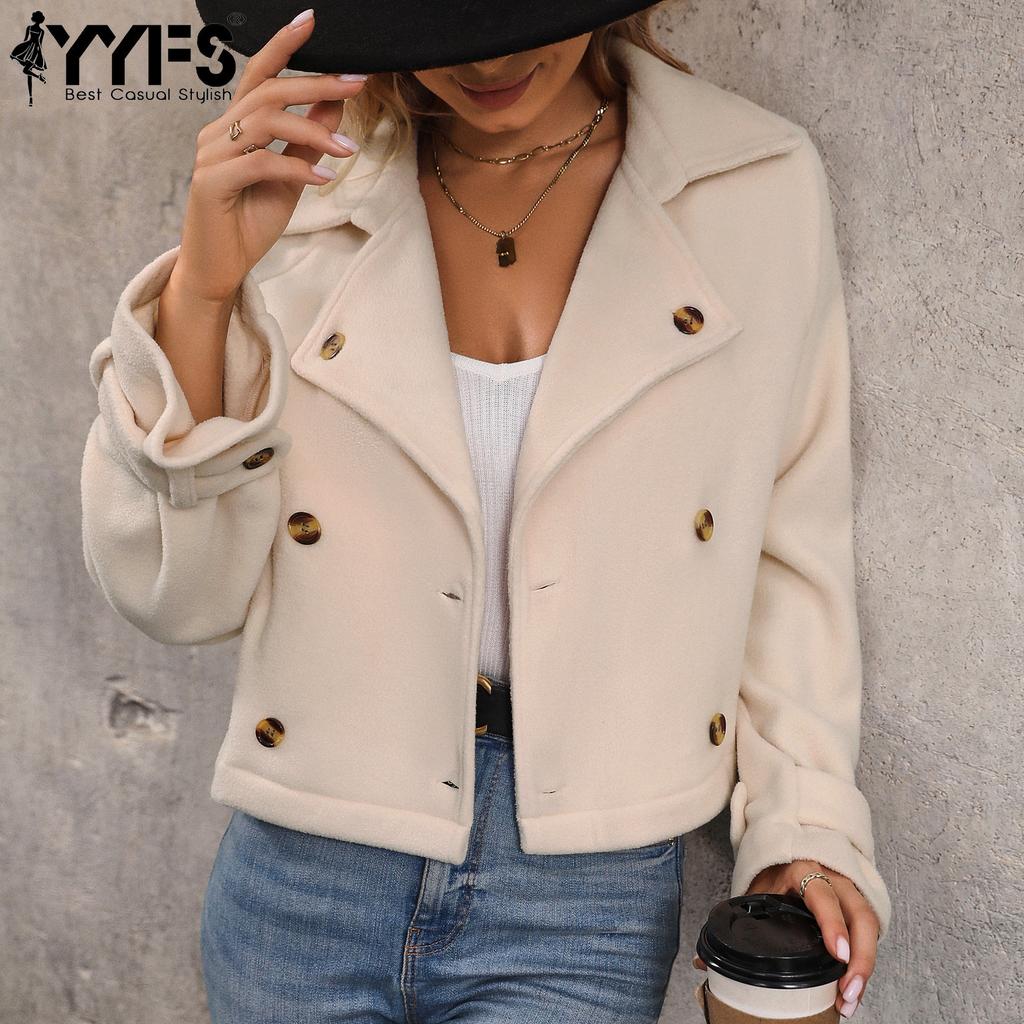 YYFS Dámská móda Ležérní Jednobarevný Potisk Jaro Podzim Dlouhý Rukáv POLO Límec Bundy & Kabáty