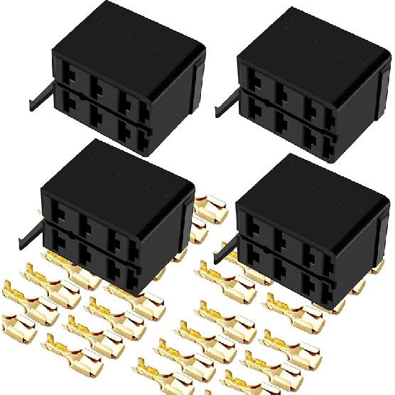 GI1407 Lot/Sets 6.3mm 14-16AWG Female Gold Spade Terminal Connector + Rocker Switch Plug Connect Box Socket ARB Carling (4 Sets)