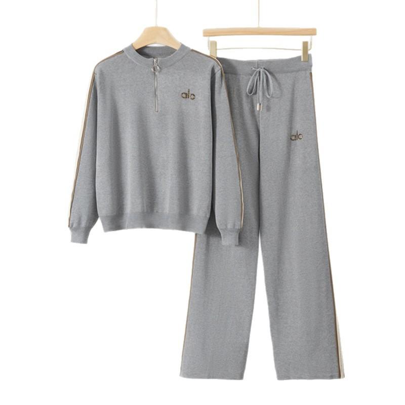 New Casual Long-sleeved Stand-up Collar Cardigan Striped Anti-aging Long Pants Set