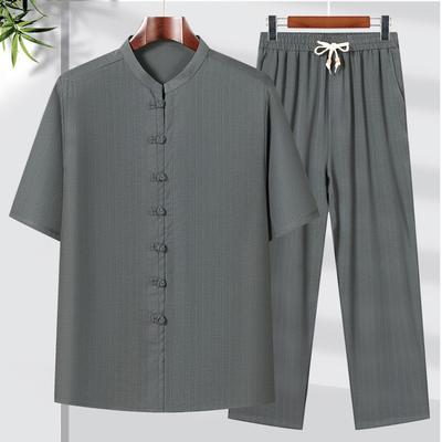 Tang Anzug Herren Sommerhemd Chinesischer Stil Opa Kurzarm Mittelalterlich und Ältere Hanfu Kleidung für Ältere Papa Anzug