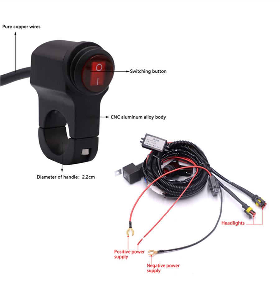 For Motorcycle Headlight 9 Beads (Pair) + Wiring Harness Switch-Mdl5001