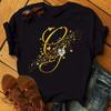 A Letter Combination Tshirt with a Custom Name Suitable for Short Sleeved Women's Clothing with Gold Diamond Letter Font ABCDEF
