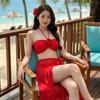 Women's Swimwear Red Two-piece Bikini with A Long Skirt – Flattering Stunning and Sexy Perfect for Beach Holidays and Spa Breaks