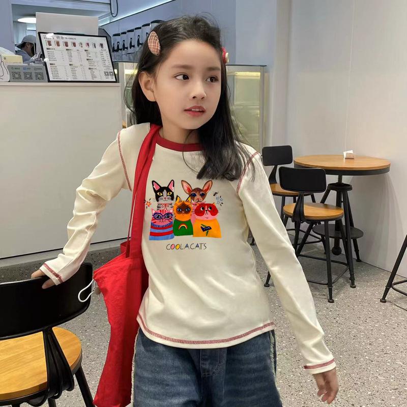Girls Autumn Winter Cotton Cartoon Long Sleeve T Shirt Baby Chic Round Neck Top Kids Comfortable Base Layer
