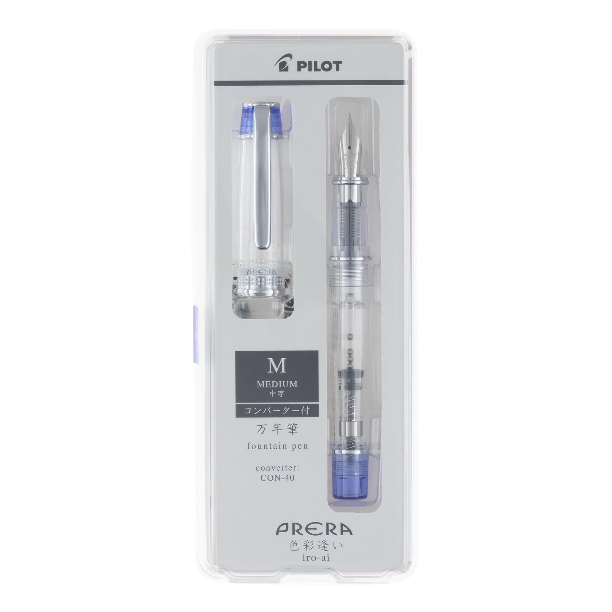 PILOT Prera Fountain Medium Transparent PFPR1TLM Pen, Nib, Blue,