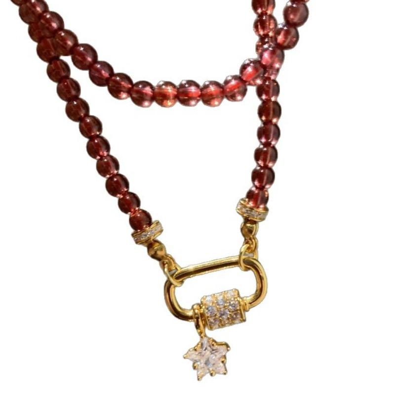 Light luxury high-end fashion wine red gemstone star shaped buckle necklace elegant and refined collarbone chain jewelry gift