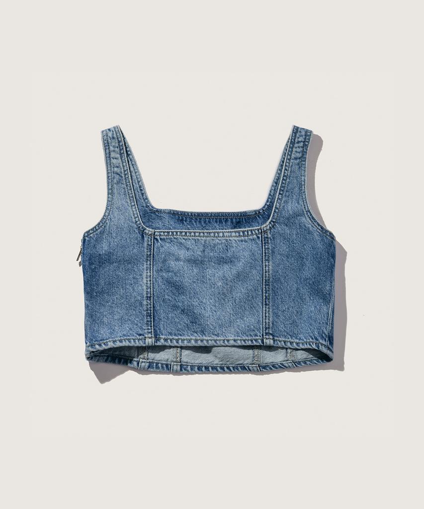 PLAC WOMEN Sleeveless Denim Crop Top T73 Mid Blue