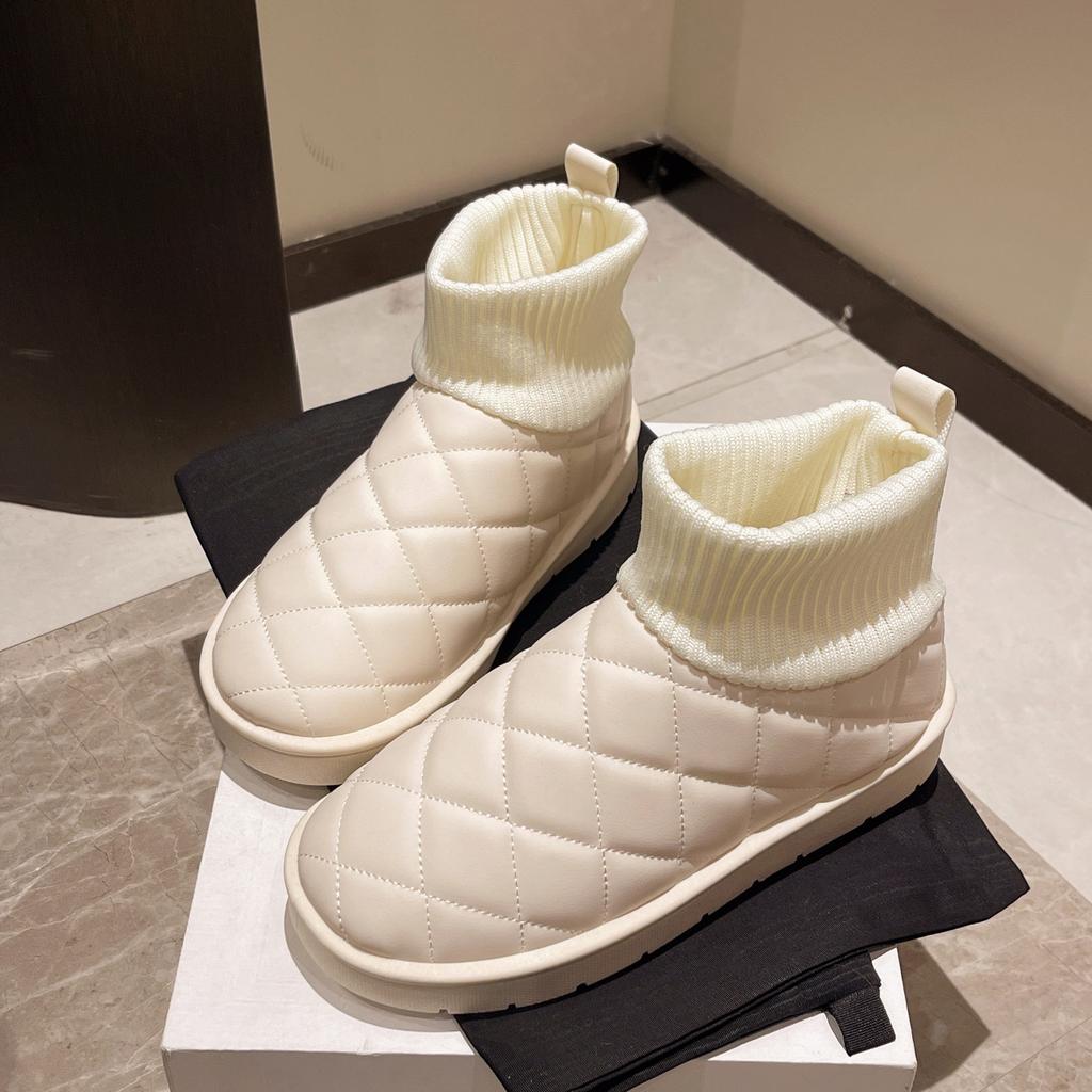 Snow Boots Women's Winter 2025 New Velvet Warm Elastic Women's Medium Boots White Short Bread Cotton Shoes