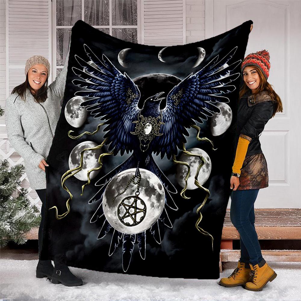 1pc Moon Raven Print Outdoor Blanket, Lightweight Polyester,