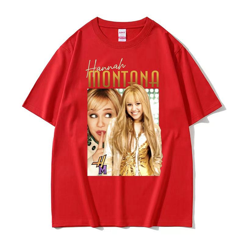 Hannah Montana Retro 90er T-Shirt Miley Cyrus Rap Hip Hop Punk Stil T-Shirt Unisex Damen Sommer Hochwertiges T-Shirt Streetwear