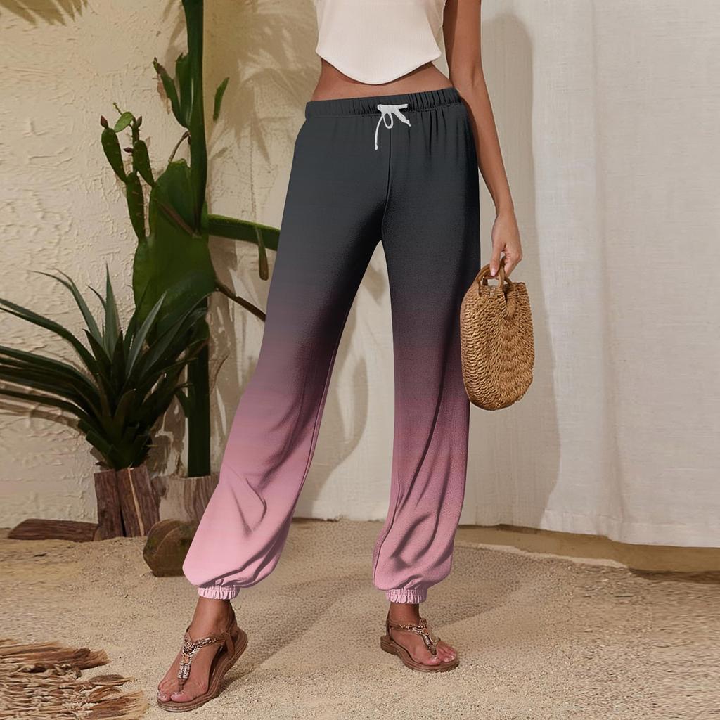 Women's Casual Gradient Print Jogger Pants with Drawstring Elastic Waistband and Cuffed Ankles