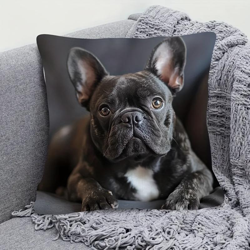 1Pc French Bulldog Cute Dog Printed Throw Pillow Cover, Suitable For Sofa, Bedroom, Living Room, A Healing Gift For Dog Lovers.