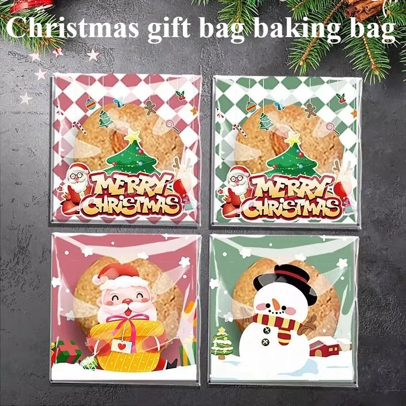 100/200pcs Christmas Candy Cookie Donut Packaging Bags Christmas Self Adhesive Gift Bag Xmas New Year Navidad Noel Decoration