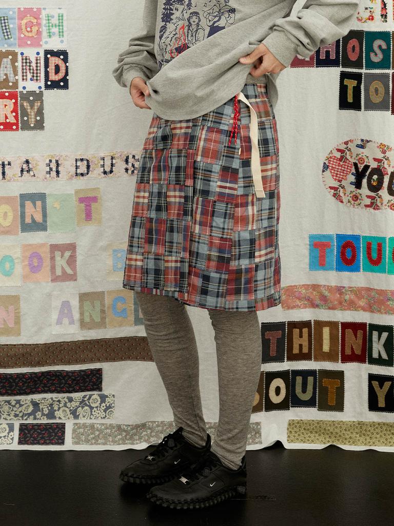DOUBLE QUOTES Warhello Patchwork Wrap Skirt (Navy)