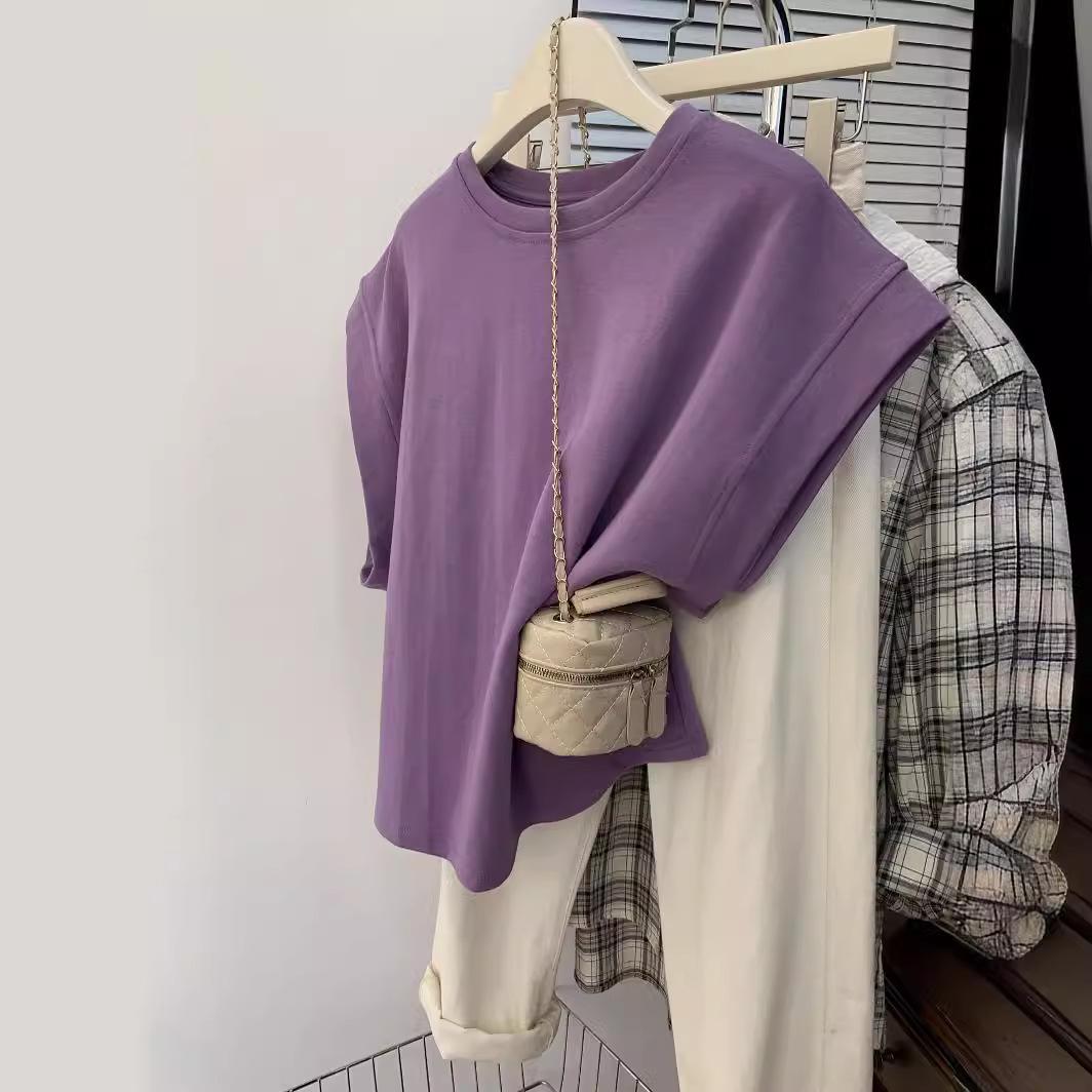 

Women s Summer Purple Cap-Sleeve Loose Top L