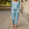 Conjunto de 2 piezas para mujer, top y pantalón con cuello redondo, blusa de manga larga, pantalones vintage con cintura elástica, ropa holgada para uso diario.