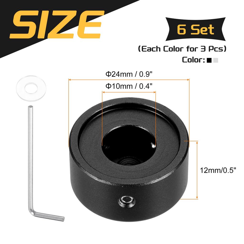 Uxcell 6 Pieces Footswitch Toppers Guitar Pedal Button Caps Metal Footswitch Top Covers for Inch Guitar Effect Pedal Silver and Black 3/8 Buttons,