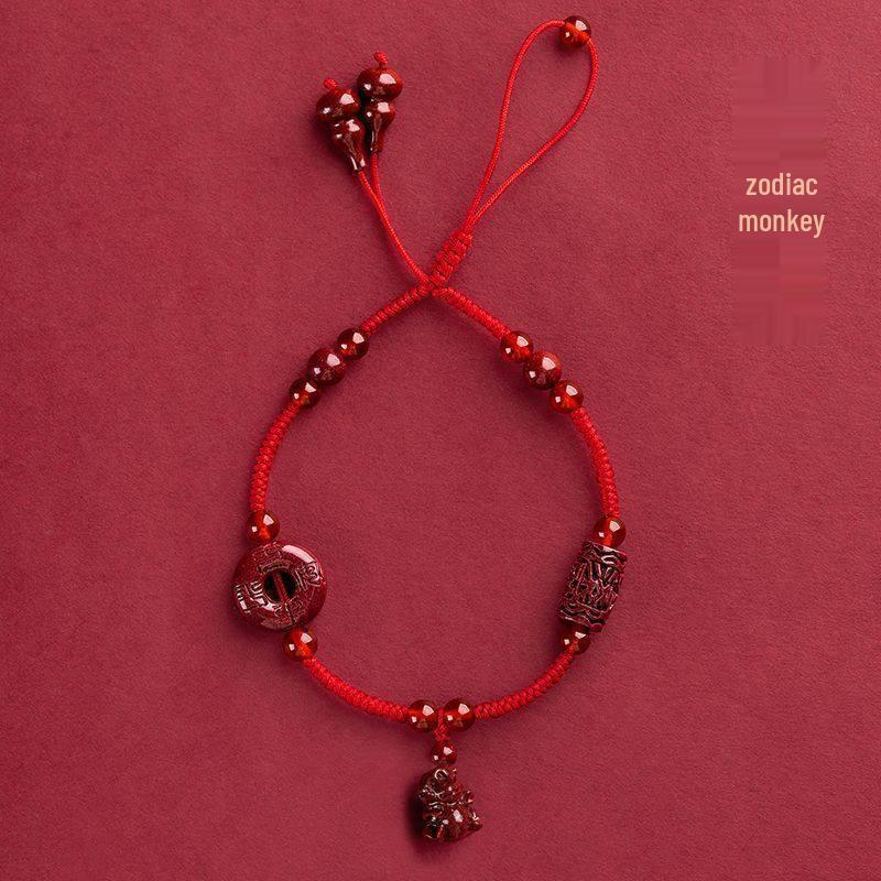 Cinnabar Zodiac Red String Anklet - 2023 Safe Knot Bracelet, Birth Year Woven Foot Rope with High-End Feel