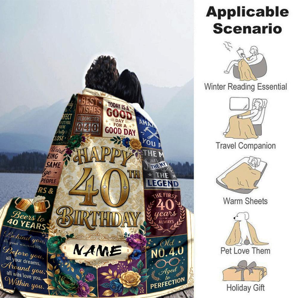 Happy 40Th Birthday Celebration Blanket Comfortable Texture For Sofa Couch Office Bed Picnics Allseason Use Cozy Home Lovers Ideal Gift For Birthday