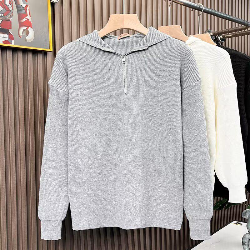 Men s Harajuku Artistic Half-Zip Hoodie - Winter Loose Knitwear 3XL [80-85 kg] серый