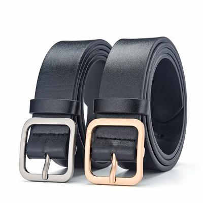 Women's Belt Soft PU Leather Belt Square Buckle Pin Buckle Jeans Black Belt Chic Luxury Brand Ladies Vintage Female Waistband