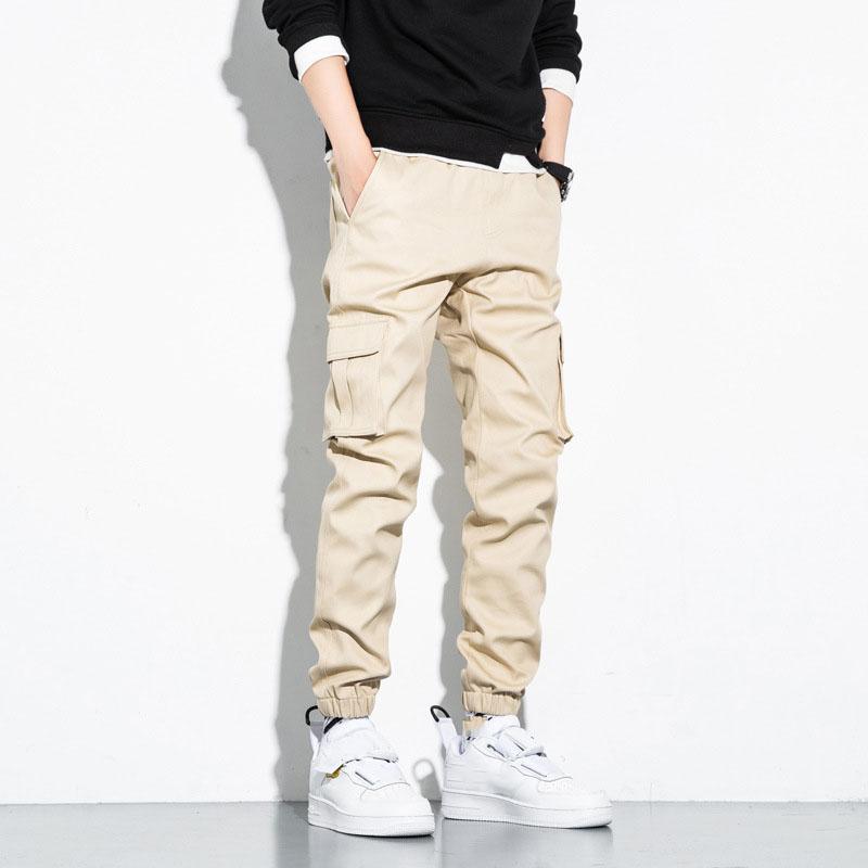 Men's Cotton Cargo Pants Plus Size Sports Drawstring Cargo Pants Fashion Casual Men's Jogging Pants