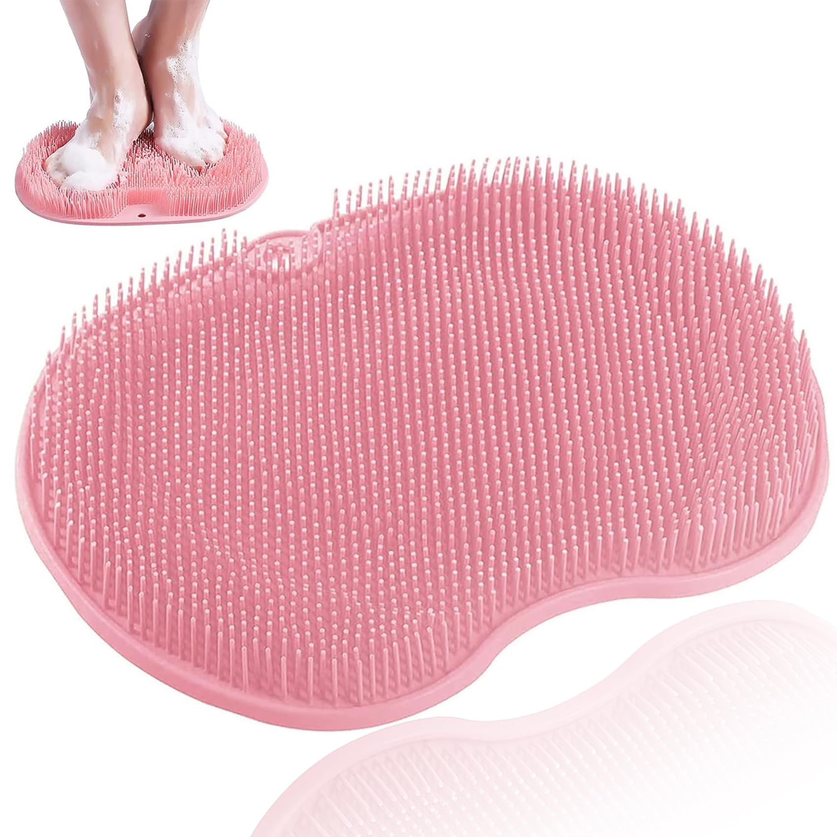 

OKAWASI Коврик для мытья ног с присосками Мягкий силиконовый Стимулирует кровообращение Коврик для ванночки для ног для ванной комнаты Щетка, Присоски, Отшелушивающий, Щетка, Кровообращение, розовый