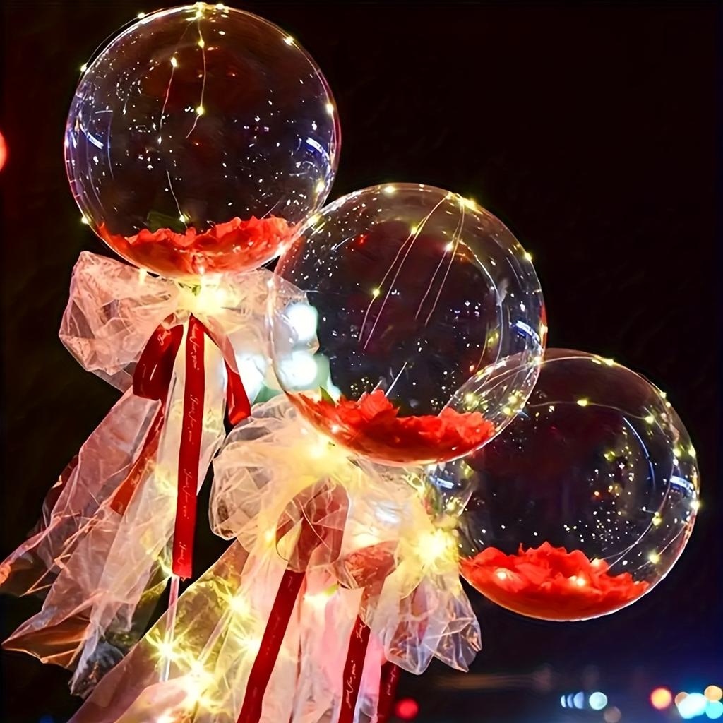 2/5-piece LED Light String Rose Petals Transparent Balloons Suitable for Valentine's Day, Birthday Parties, Marriage Proposals,