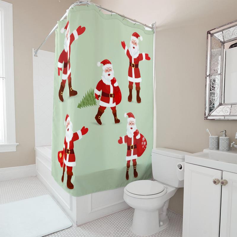 Tu Christmas Shower Curtain Festive Holiday Decor Reindeer Snowman Pattern Waterproof Bathroom Fabric Backdrop Xmas Home Decor