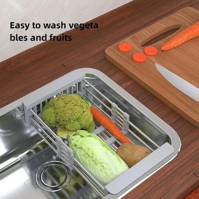 Scolapiatti estensibile per lavello da cucina, scolapiatti in metallo, cesto multifunzionale per piatti, scolapiatti per lavello, forniture da cucina