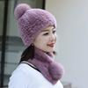 Rex Rabbit Hair Hat Scarf Two-piece Set Women's Winter Fur Hat Set Winter Fashion Warm Middle-aged Mother Hat