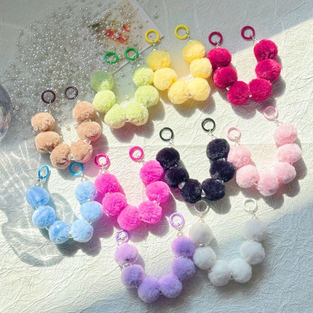

Furry Hairball Keychain Solid Colored Plush Beaded String Cell Phone Pendant Cell Phone Pendant чорний