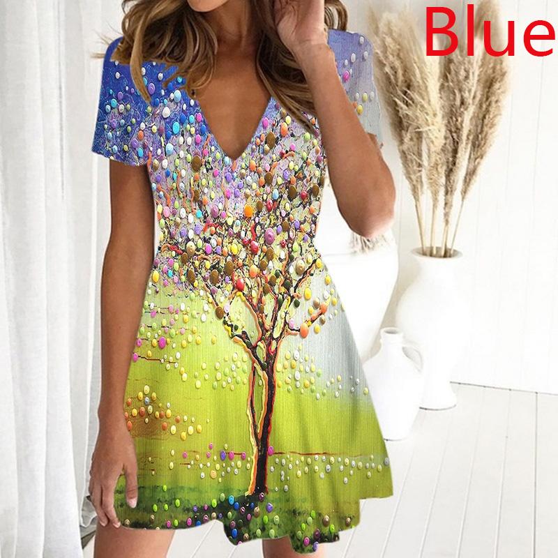 Manga corta V-Cuello Estampado Damas Vestido Mujer Verano Casual Slim  A-Line Midi Vestido Fiesta Playa Dulce Vestido Suelto Plus Size comprar a  buen precio — entrega gratuita, reseñas reales con fotos —