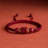 Genuine Cinnabar & Raw Stone Beaded Bracelet - Six-Syllable Mantra for Men's & Women's Benming Year, Handmade Woven Red String for Couples