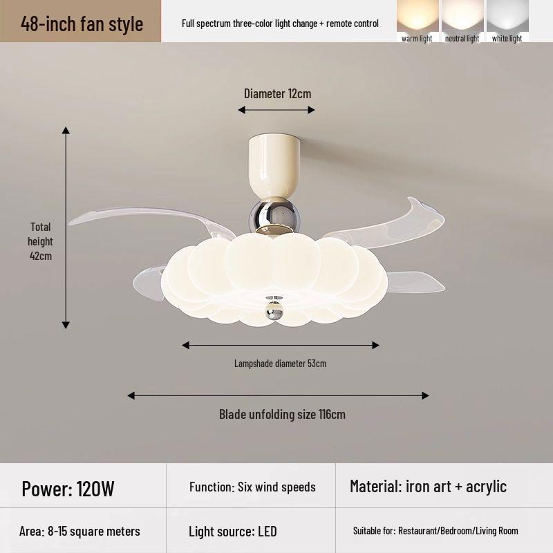 2026 Cream Style Ceiling Fan with Light: Eye Protection, Strong Wind, Invisible Blades for Bedroom, Restaurant, or Study Room