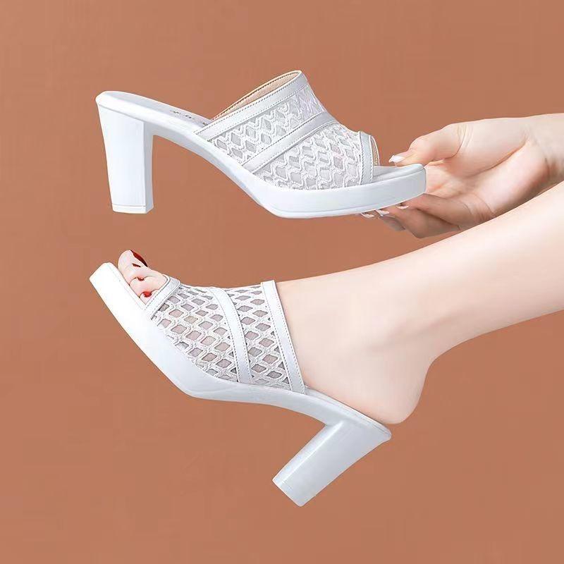 Women's Slippers And Ladies Sandals Heeled Shoes Black Job Slides Round Toe Fish Original Cheap Premium Korea Style 39 Pvc
