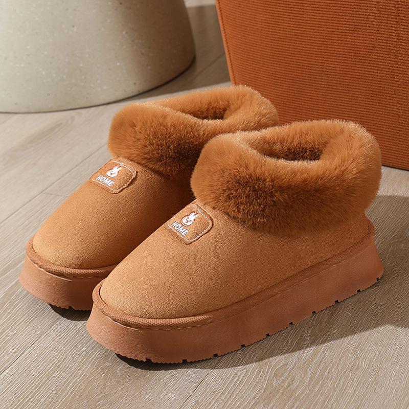 2024 Men's and Women's Cross-Border Winter Cotton Slippers with Heels, Thick Soles, Velvet Lining, Waterproof PU, Outdoor Wear.