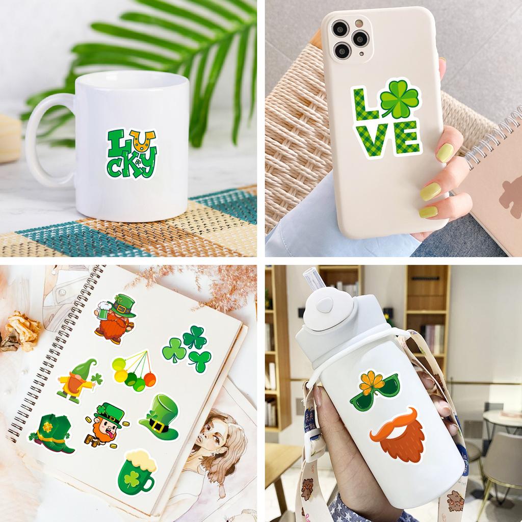 50 Stück St. Patrick Aufkleber - Kleeblatt Leprechaun Abziehbilder für Irische Party DIY (4.8x5.2cm)