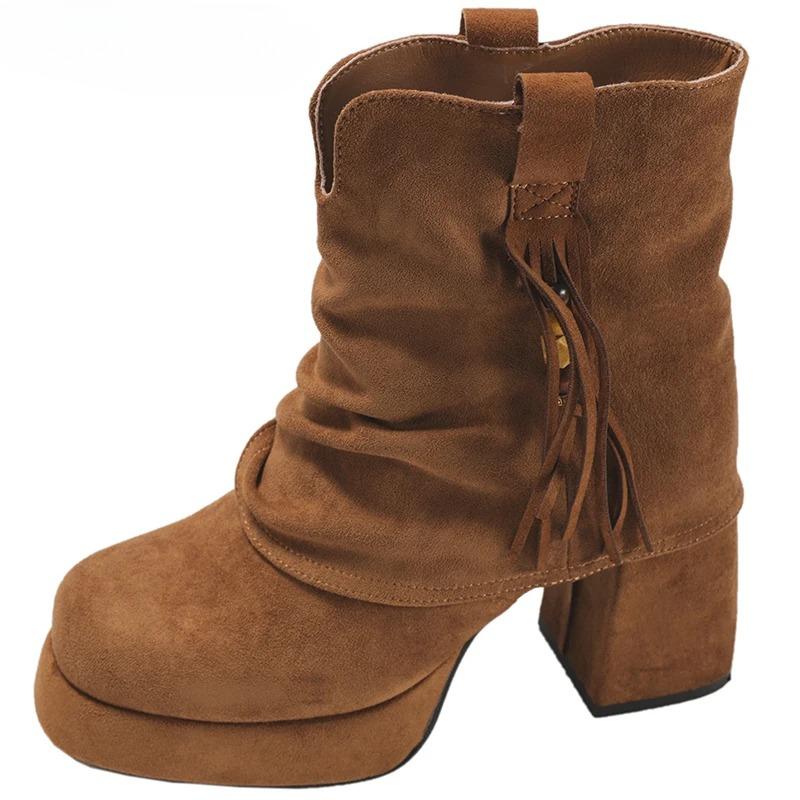 Autumn Winter Platform Height Increase Women Pipe Ankle Boots Street Style Banquet Party Stripper High Heel Short Botas Mujer