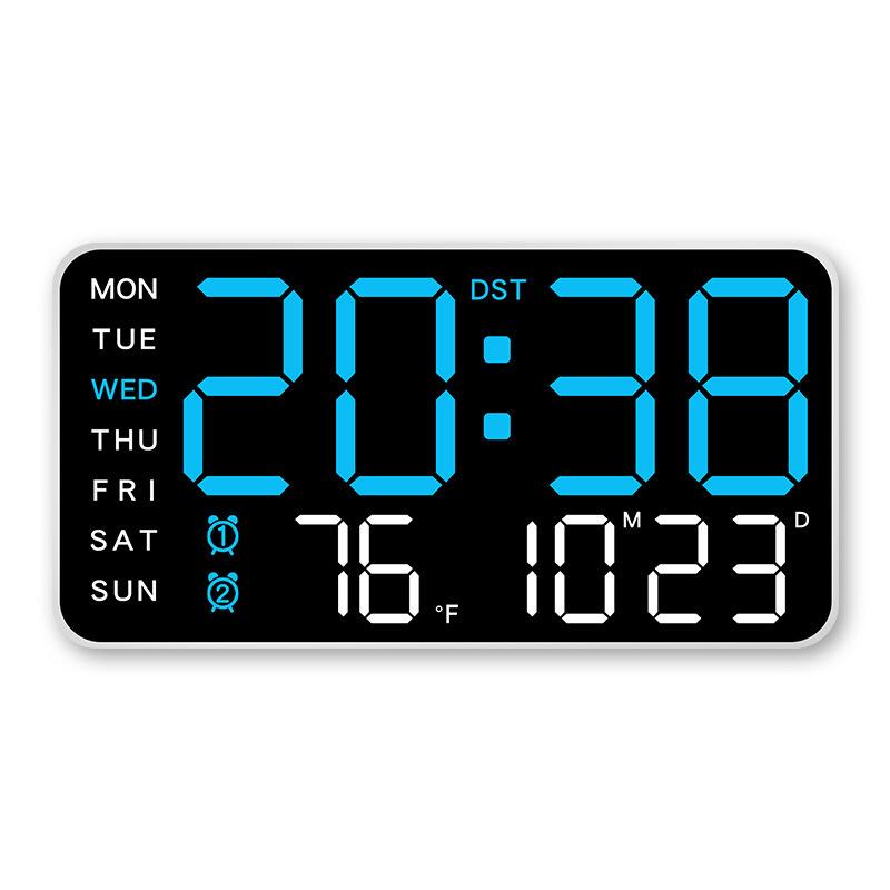 

LED Alarm Clocks Brightness Adjustable 12/24H Clock Large Digital Wall Clock Week Date Temperature Display Voice Control Table синій