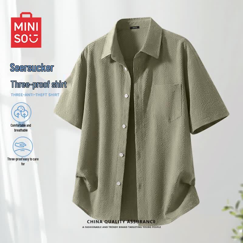 MINISO Men s Triple-Defense Textured Short-Sleeve Shirt M