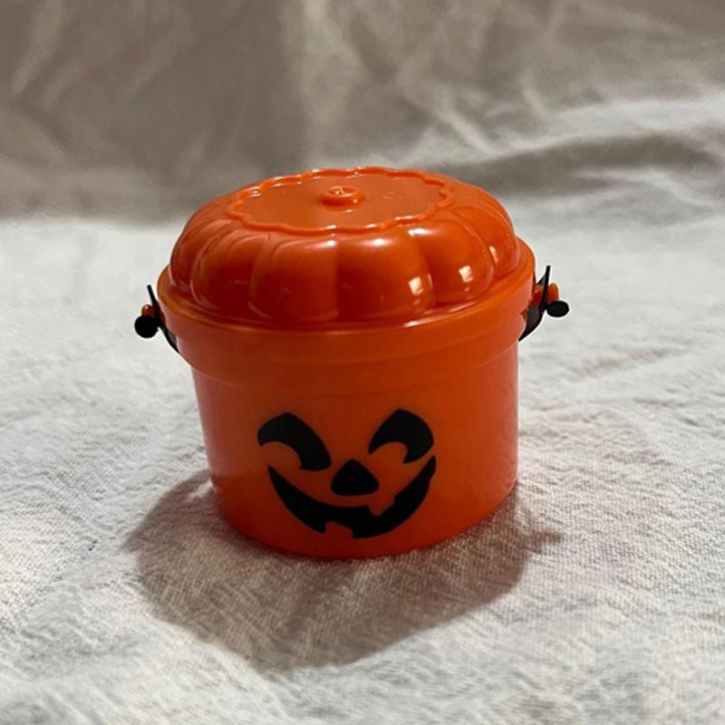 Halloween Pumpkin Bucket Mini Candy Jar Decoration Nostalgia Bucket Candy Jar Trick or Treat Basket Halloween Small Candy Bucket