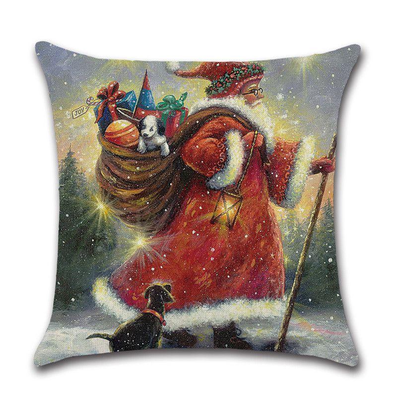 Festive Christmas Cushion Cover Featuring Charming Snowman And Santa Claus Design For Cozy Home Decor