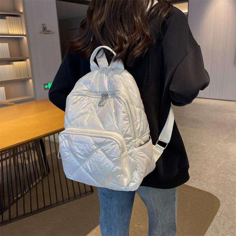 Pearlescent Padded Backpack for Women Winter Ultra-light Spatial Feminine School Bag