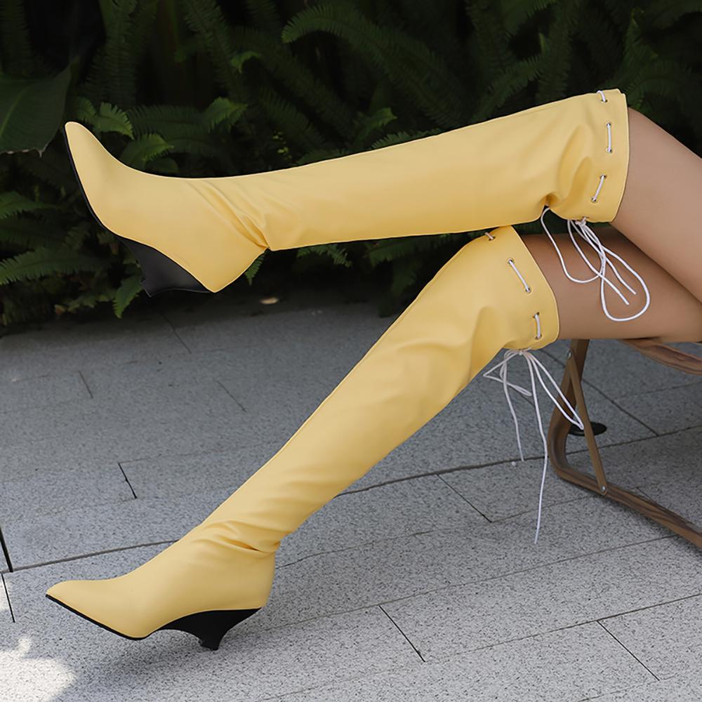 Różowo-brązowe damskie kozaki za kolano dziwne wysokie obcasy duży rozmiar 48