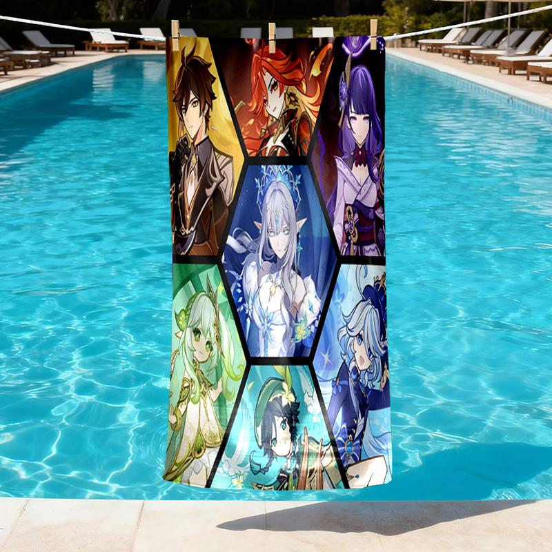 Genshin Impact Print Beach Towel Design, Soft, Lightweight. for Home Bathroom, Spa, Pool, Yoga, Surfing, Camping, Gift for Family, Friend