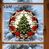 Christmas Party Glass Decorations Round Window Sticker, Stained Style, Removable Static Film Cling, Santa Claus Tree PVC Decal for Holiday Home Decor