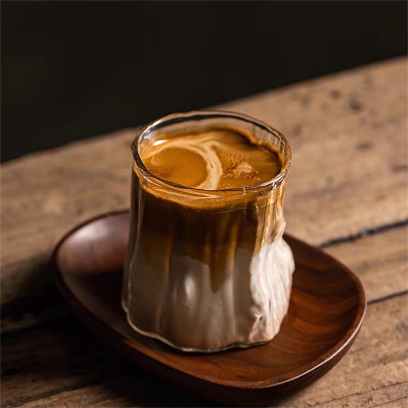 Skleněné šálky na espresso ve tvaru pařezu, proti opaření, hrnky na kávu latte, průhledné sklenice na whisky, koktejlové nápoje