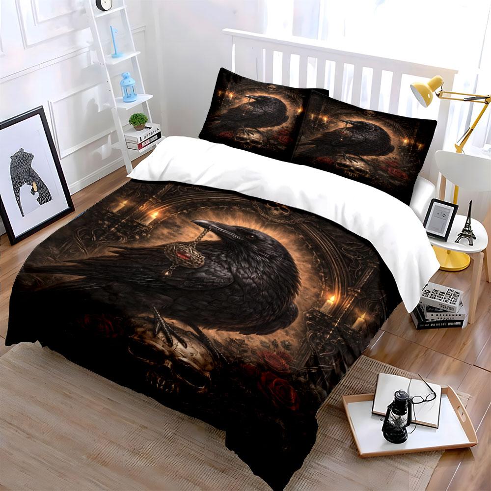 "Raven Skull Gothic Bedding Set" Bedding Duvet Cover Set Duvet Cover Pillowcases (1 * Duvet Cover 2 * Pillowcases, without duvet insert)